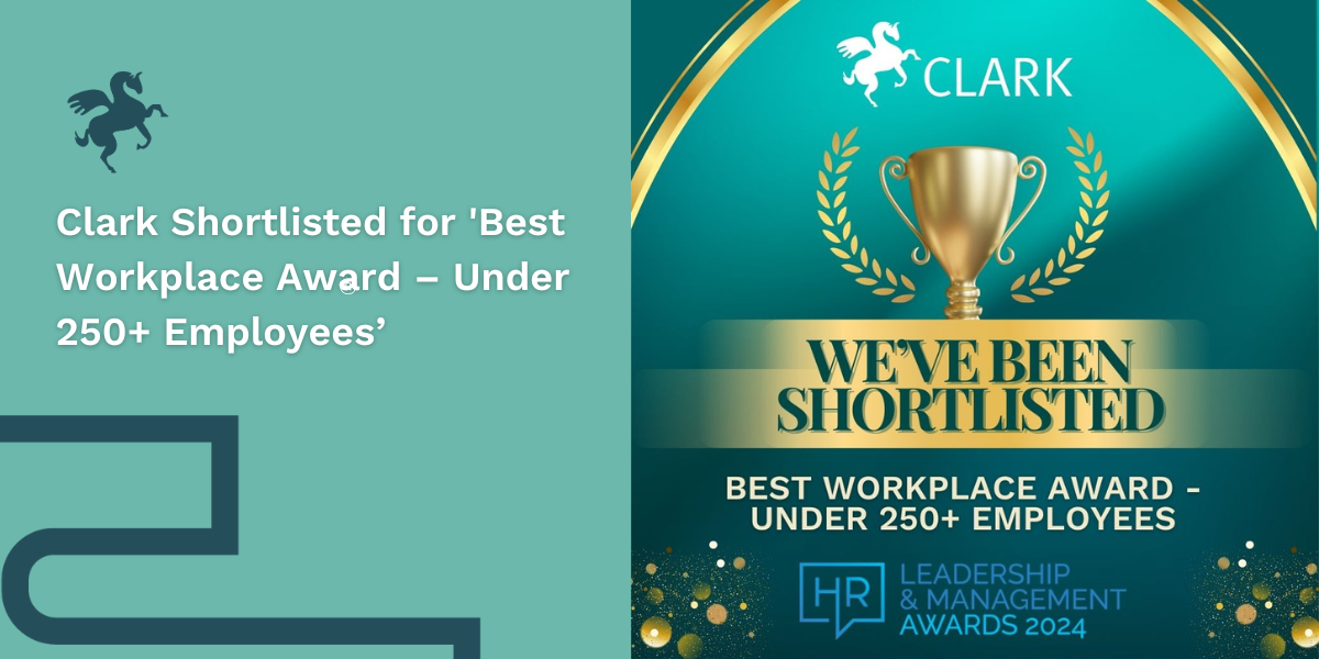 Image announces that Clark has been shortlisted for 'Best Workplace Award – Under 250+ Employees